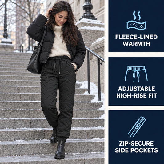 Women's fleece-lined winter joggers — fleece warmth, adjustable high-rise fit and zip-secure pockets