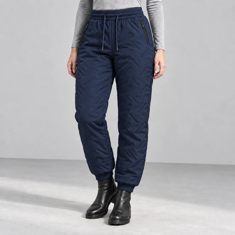 Women’s fleece-lined winter pants in navy — front studio view - Navy