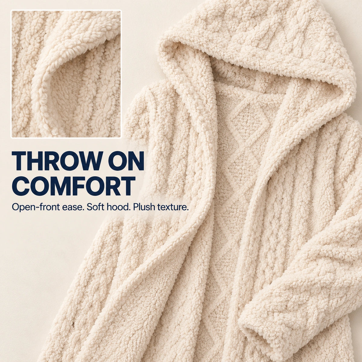 Aspen Sherpa Cardigan — open-front comfort and soft hood