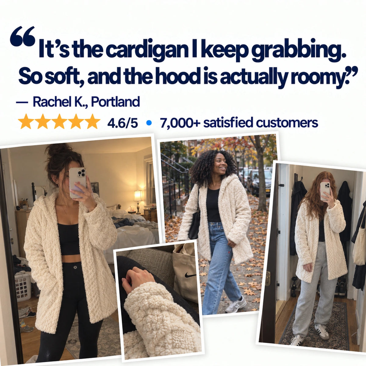 Aspen Sherpa Cardigan — customer review collage
