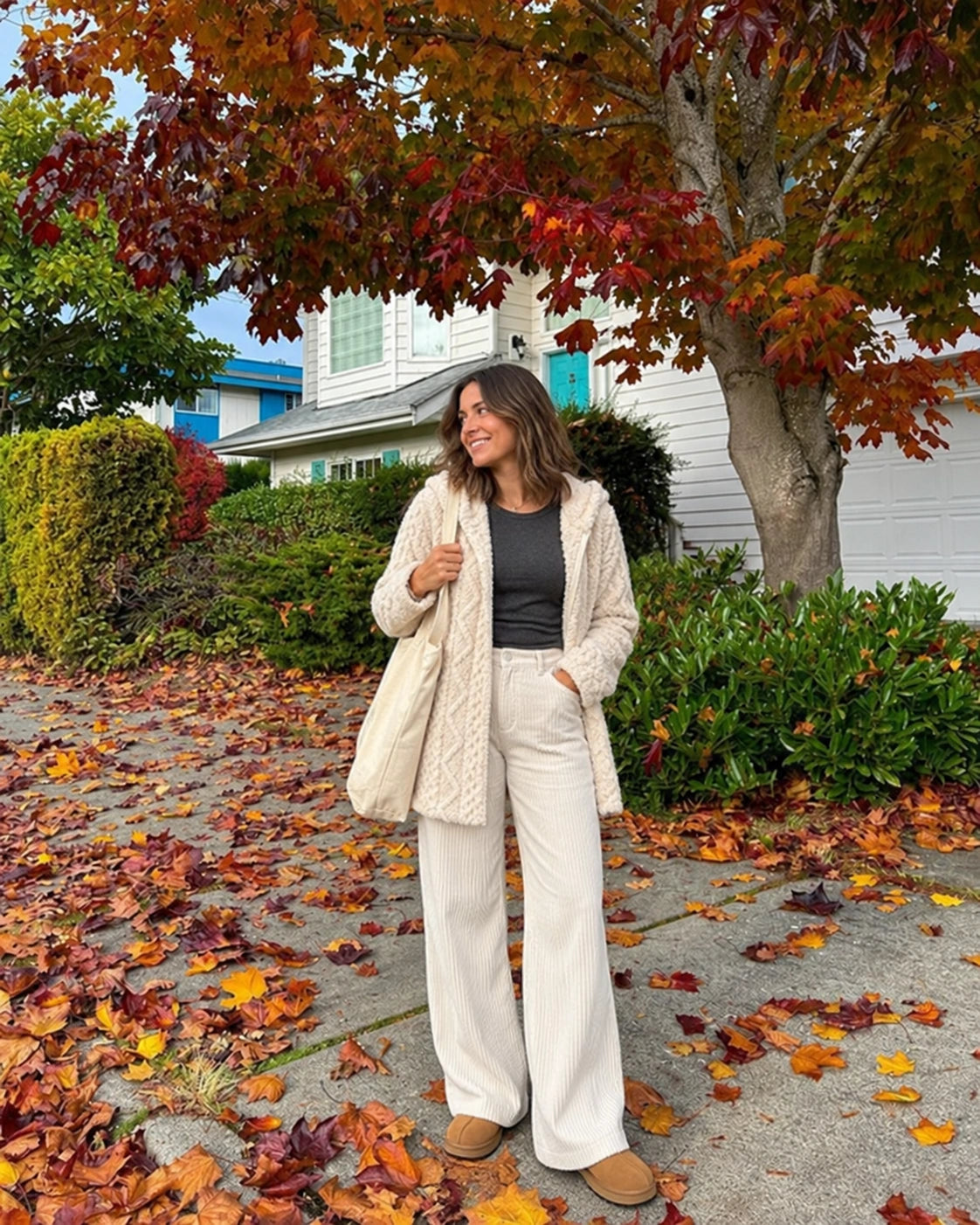 Aspen Sherpa Cardigan — authentic autumn street lifestyle
