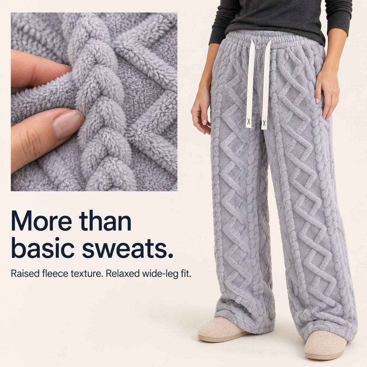 Ember pants — raised texture and wide-leg fit