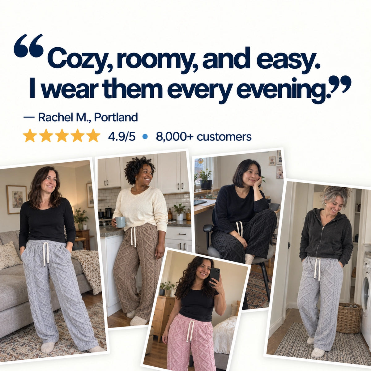Ember Fleece Pants — five customers, rated 4.9 out of 5 by 8,000+ customers