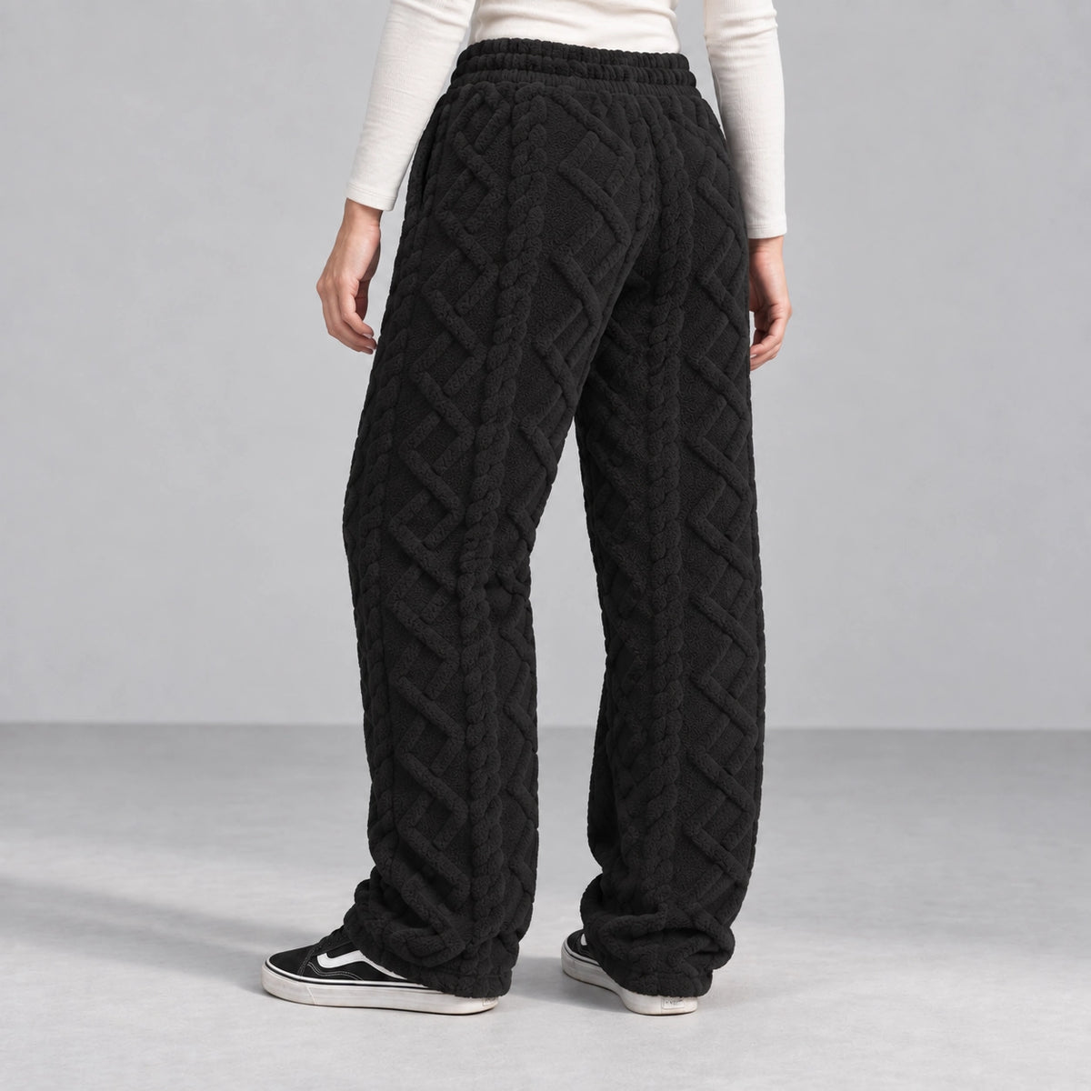 Ember Textured Fleece Pants — black, rear