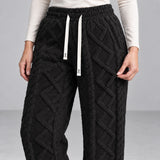 Ember Textured Fleece Pants — black, waist texture