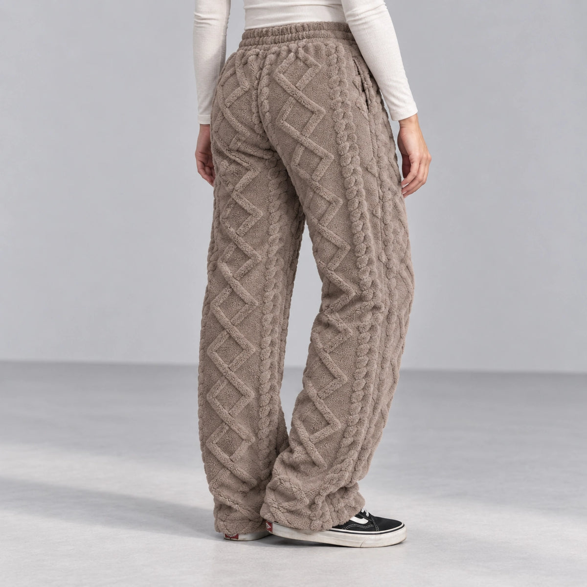 Ember Textured Fleece Pants — brown, rear