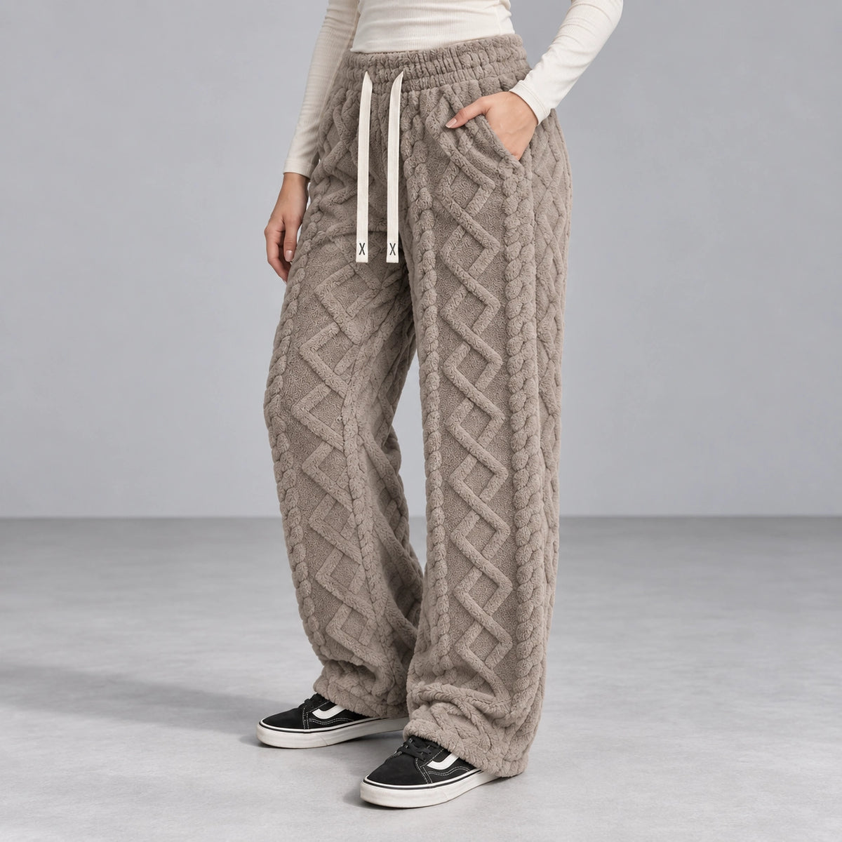 Ember Textured Fleece Pants — brown, side pocket