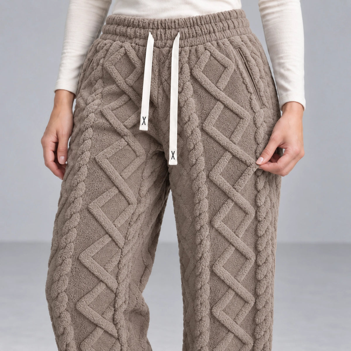 Ember Textured Fleece Pants — brown, waist texture