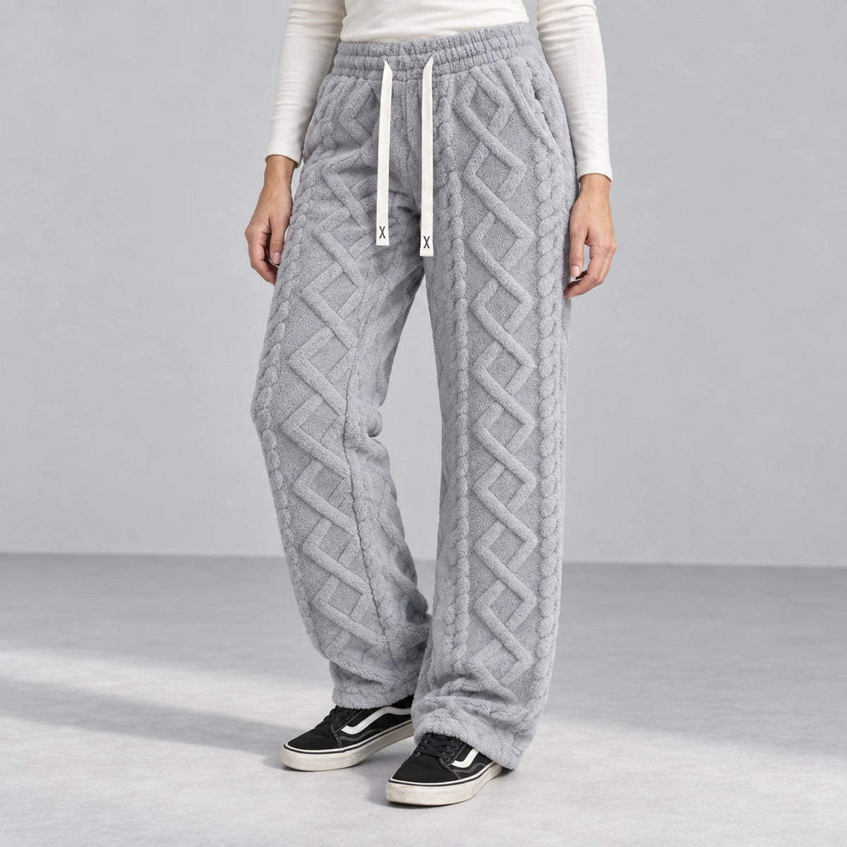 Ember Textured Fleece Pants — gray, front