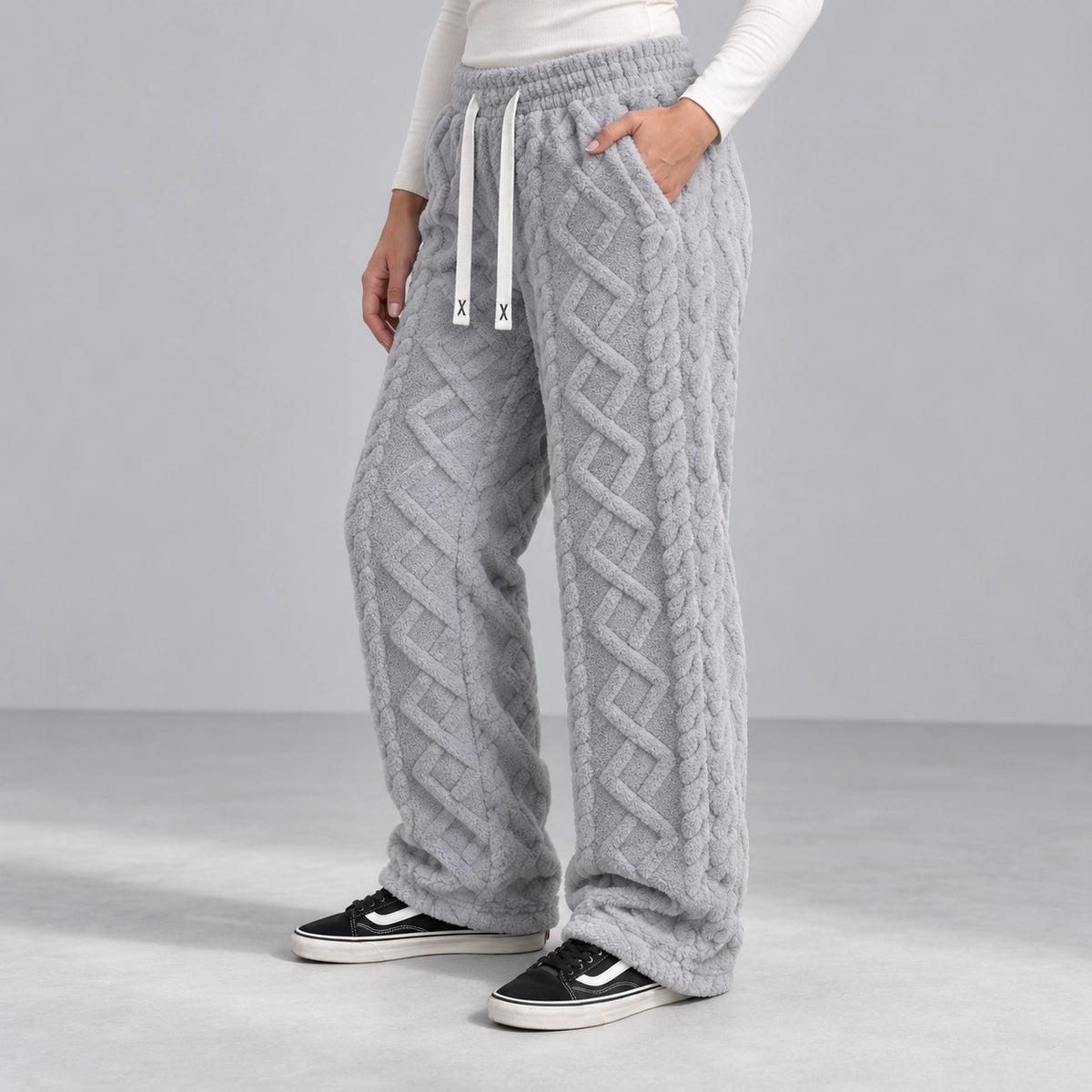 Ember Textured Fleece Pants — gray, side pocket