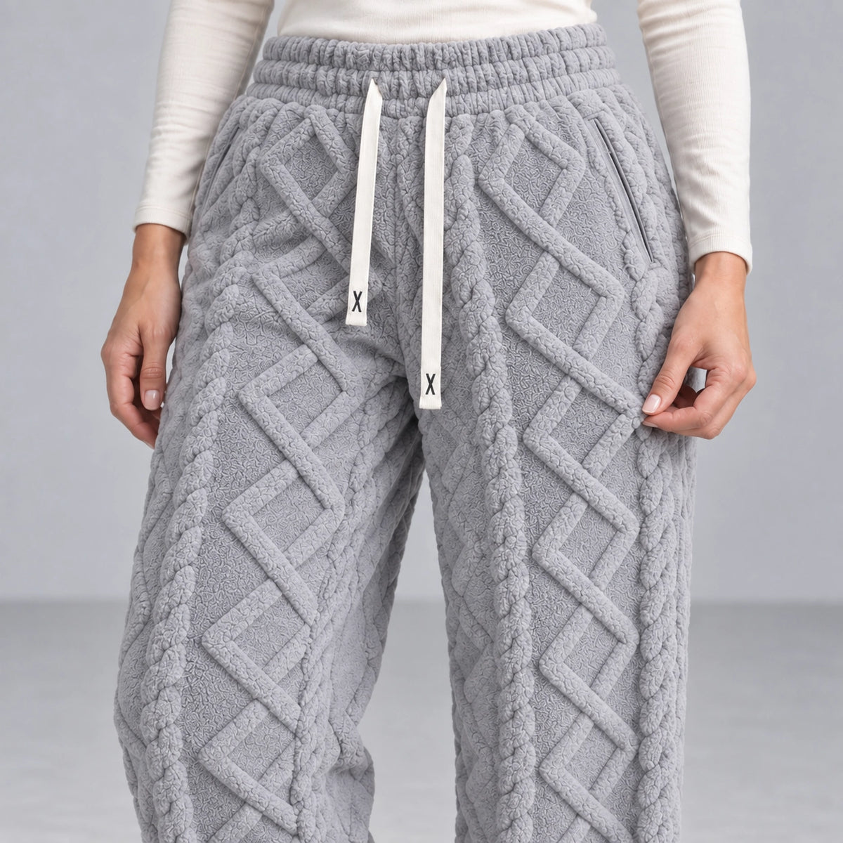 Ember Textured Fleece Pants — gray, waist texture