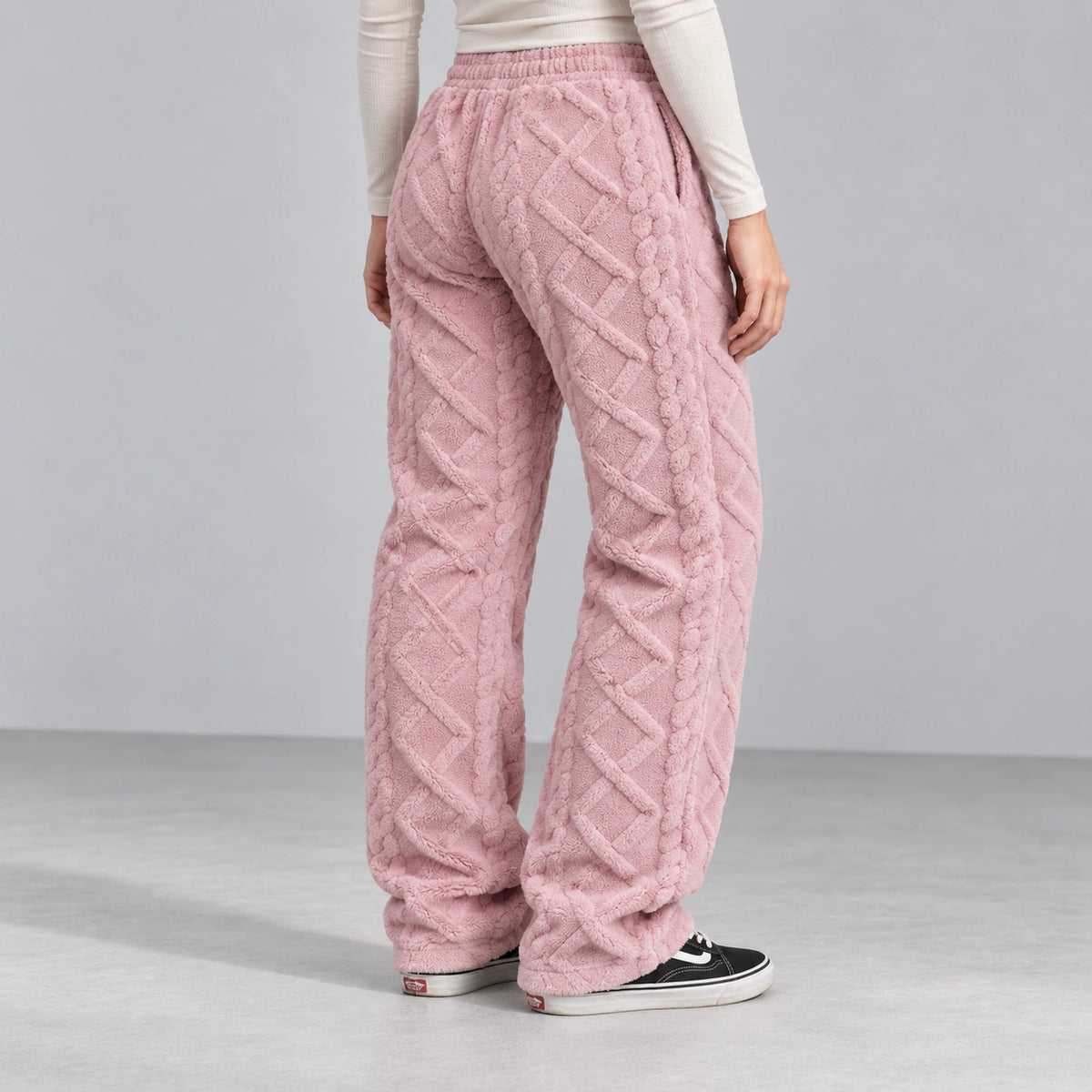 Ember Textured Fleece Pants — pink, rear
