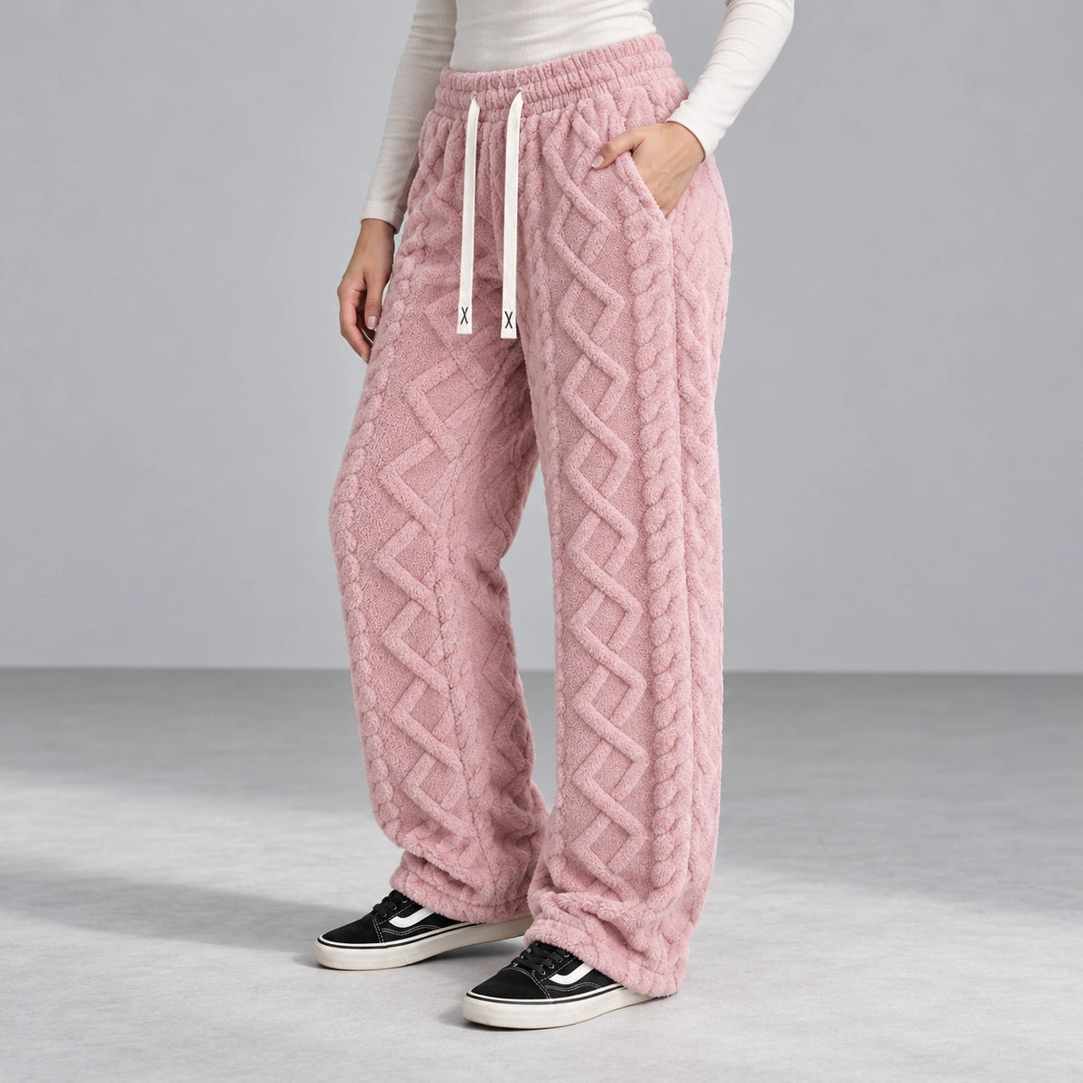 Ember Textured Fleece Pants — pink, side pocket