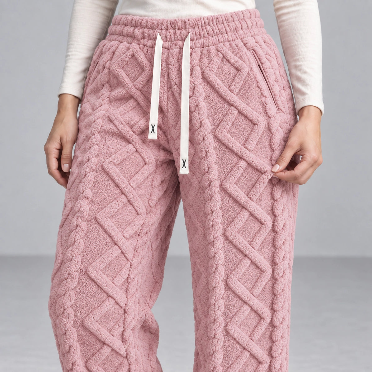 Ember Textured Fleece Pants — pink, waist texture