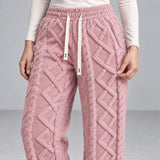 Ember Textured Fleece Pants — pink, waist texture
