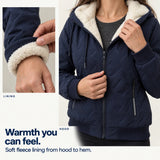 MW Haven — Navy jacket with plush cream lining from hood to hem