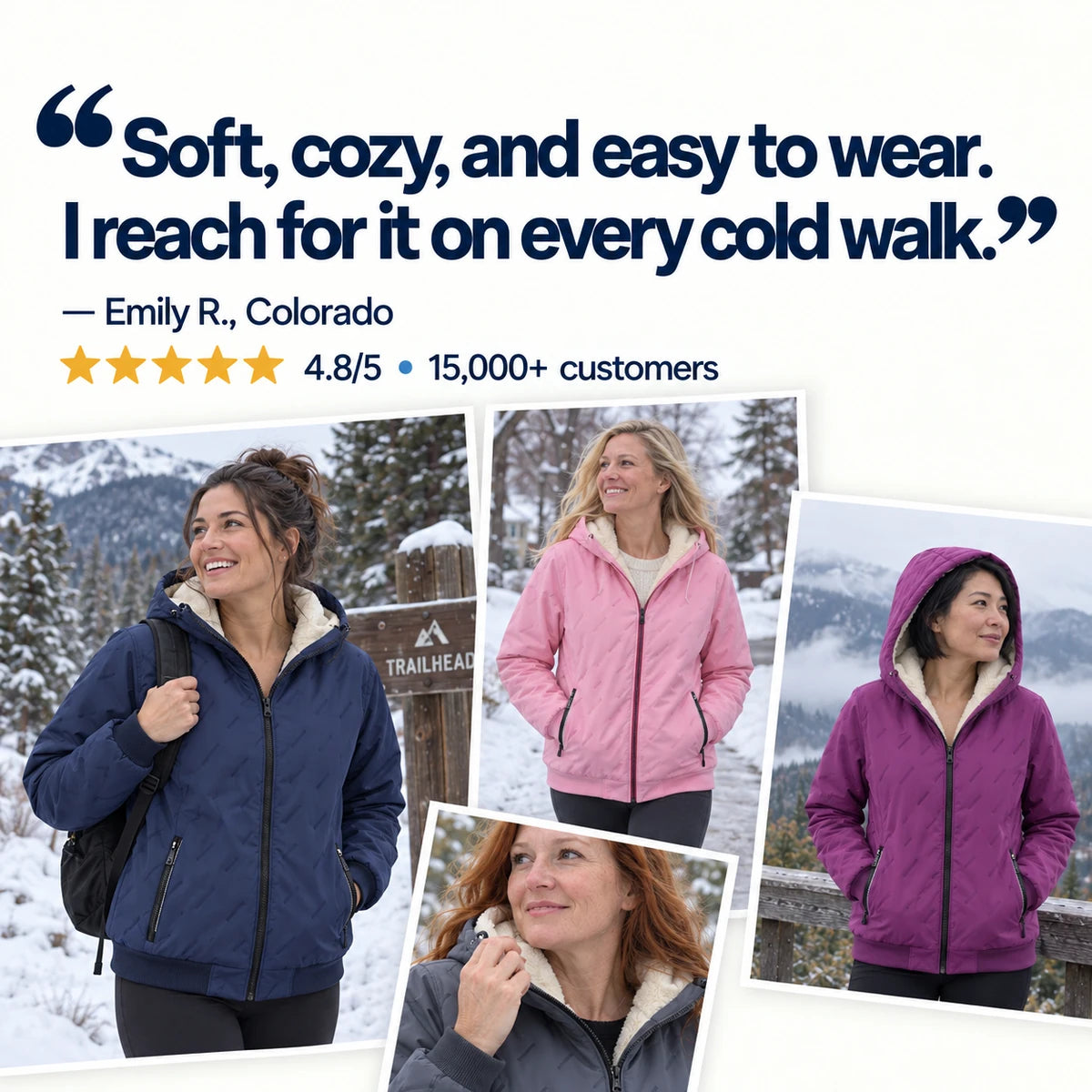 MW Haven — Customer collage showing Navy, Black, Rose, Plum, Ivory and Slate colors