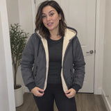 MW Haven — Slate fleece-lined jacket worn indoors in a natural UGC-style photo