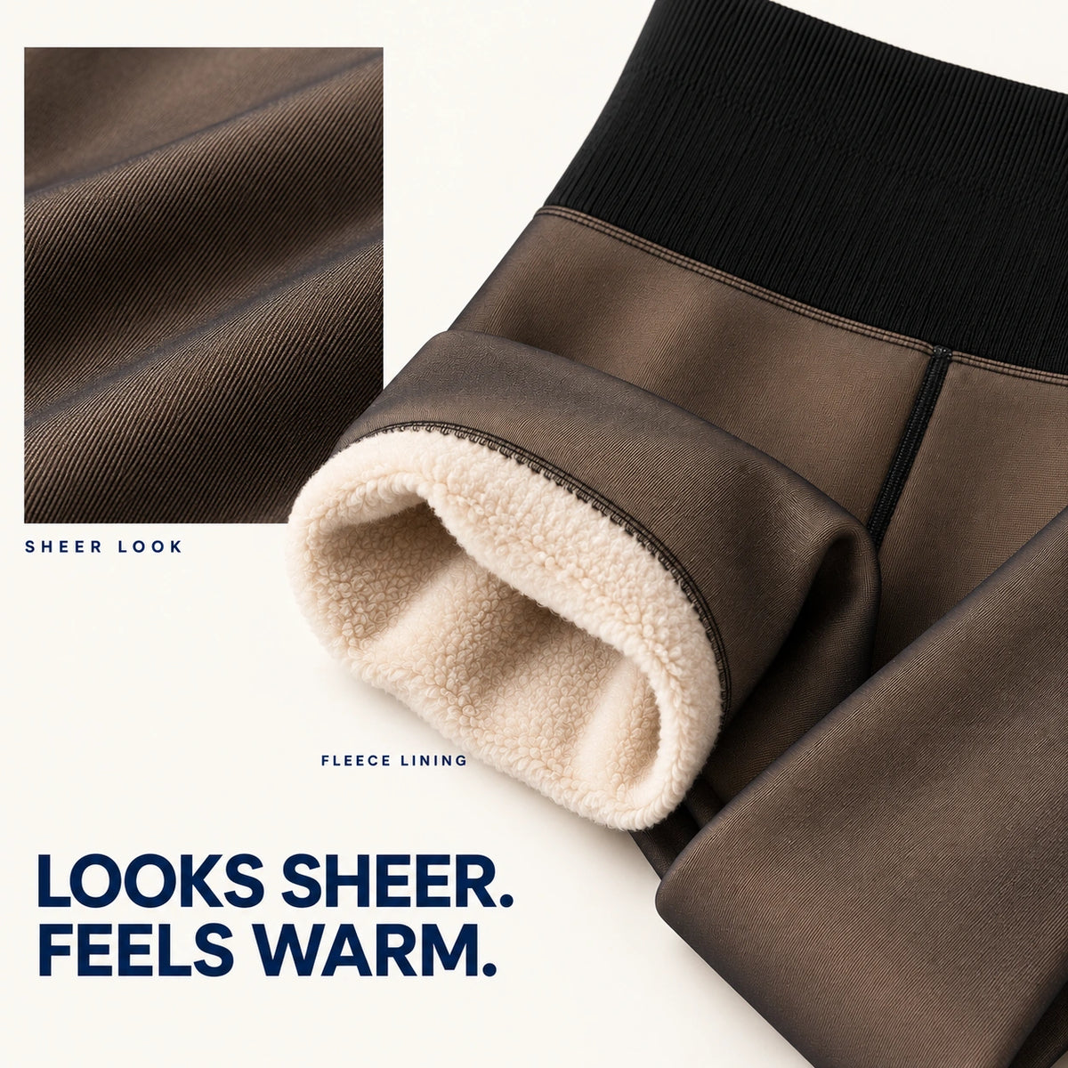 Luma fleece-lined tights showing the sheer-look outer layer and warm lining