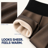 Luma fleece-lined tights showing the sheer-look outer layer and warm lining