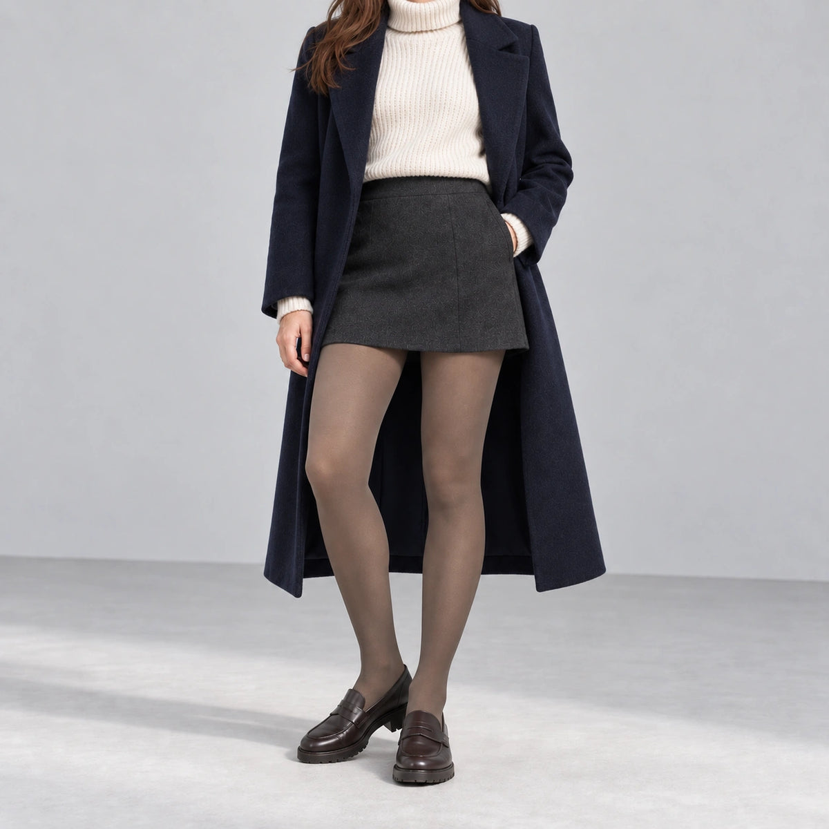 Luma fleece-lined tights in caramel, front view