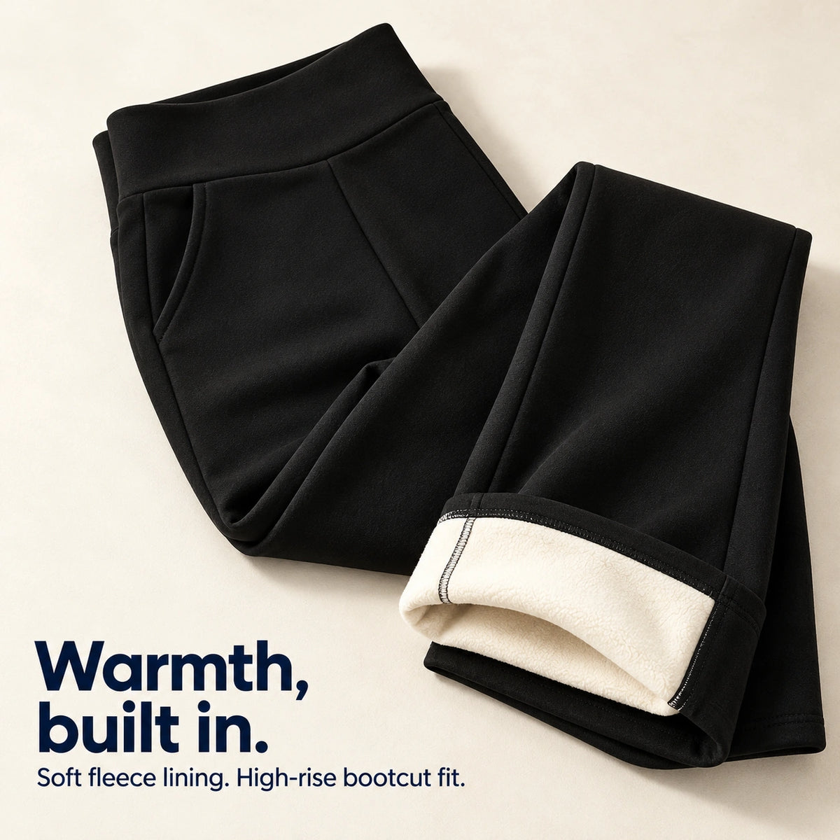 Mira fleece-lined bootcut pants with soft fleece lining detail