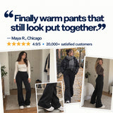 Mira fleece-lined bootcut pants customer testimonial collage