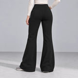 Mira black fleece-lined bootcut pants — back view