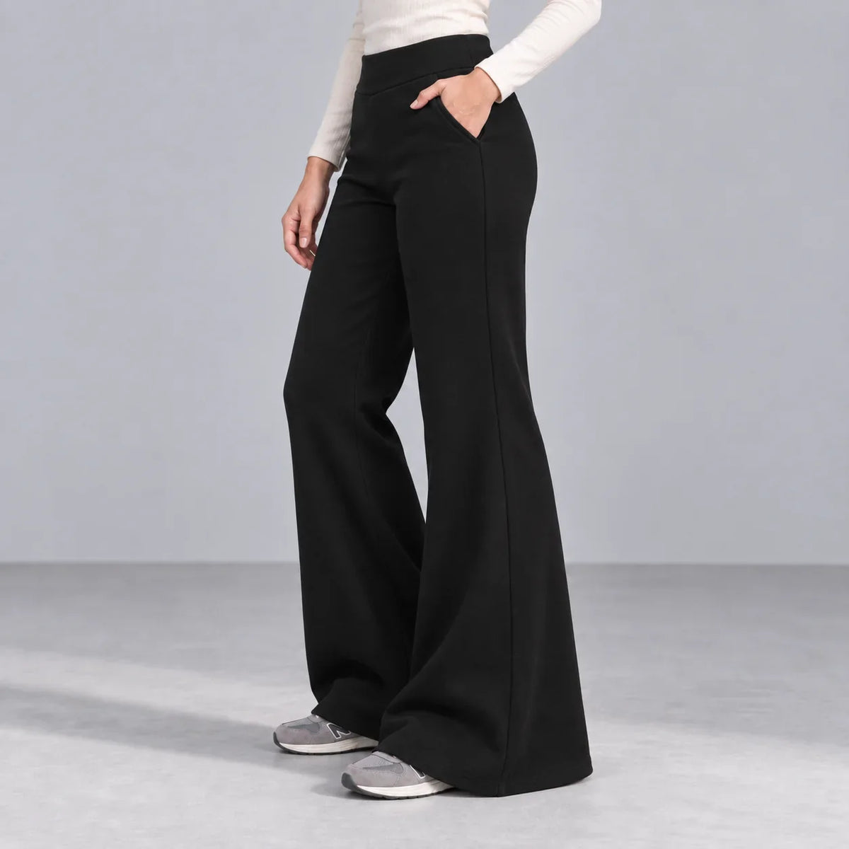 Mira black fleece-lined bootcut pants — side view