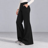 Mira black fleece-lined bootcut pants — side view