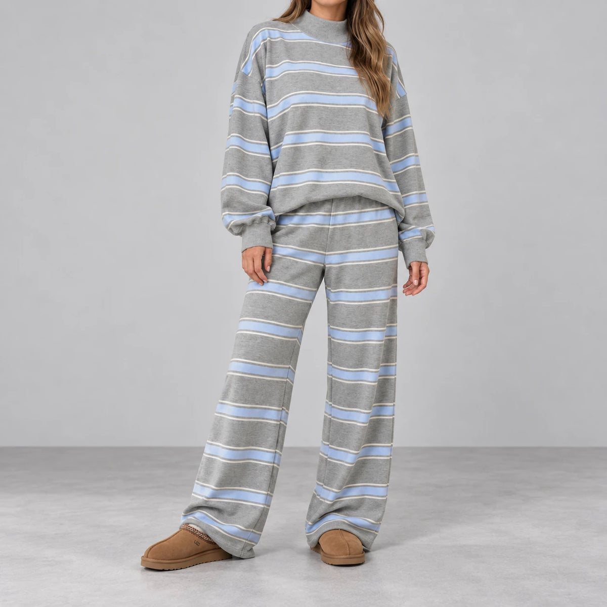 Cove Striped Lounge Set — grey-light-blue, front view
