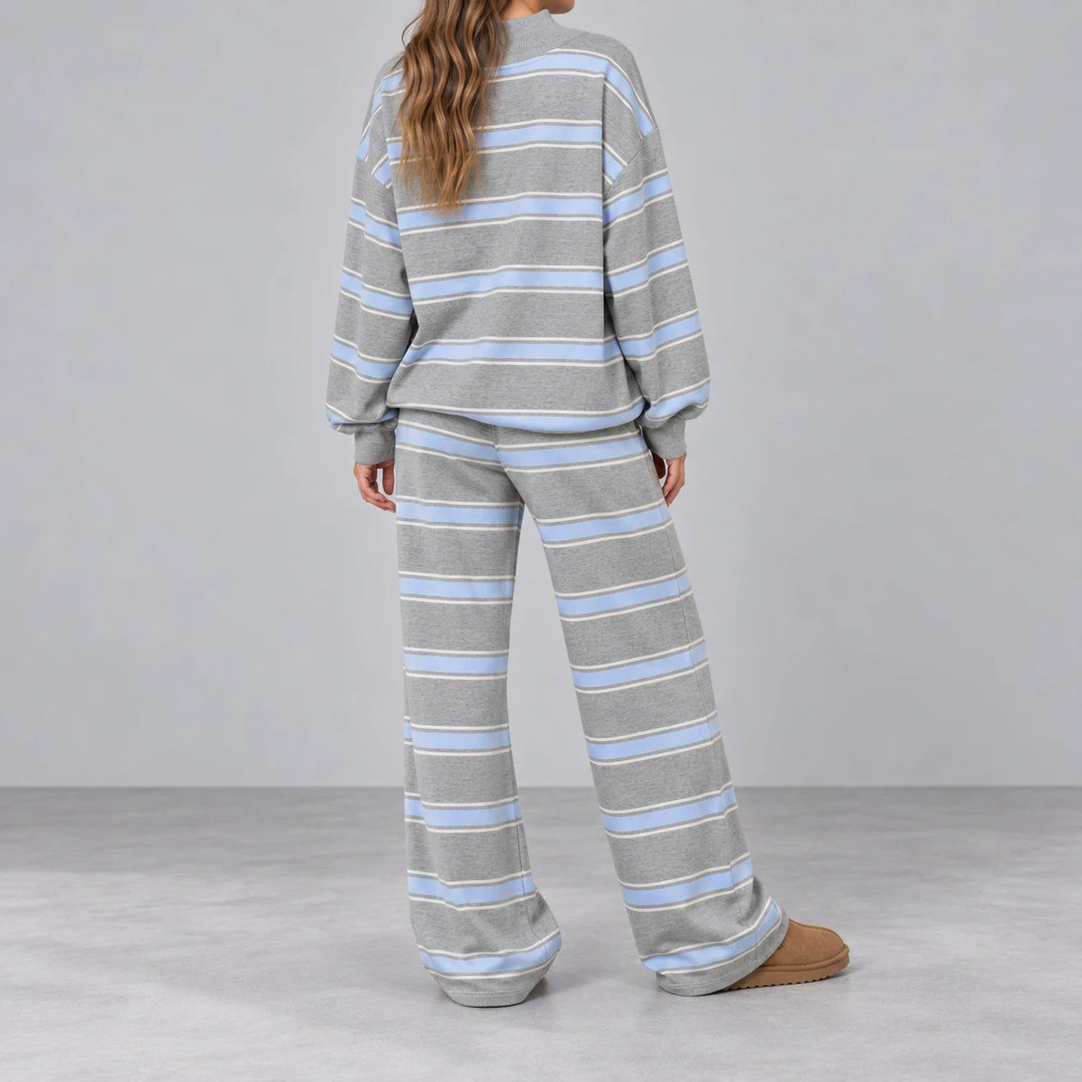 Cove Striped Lounge Set — grey-light-blue, back view