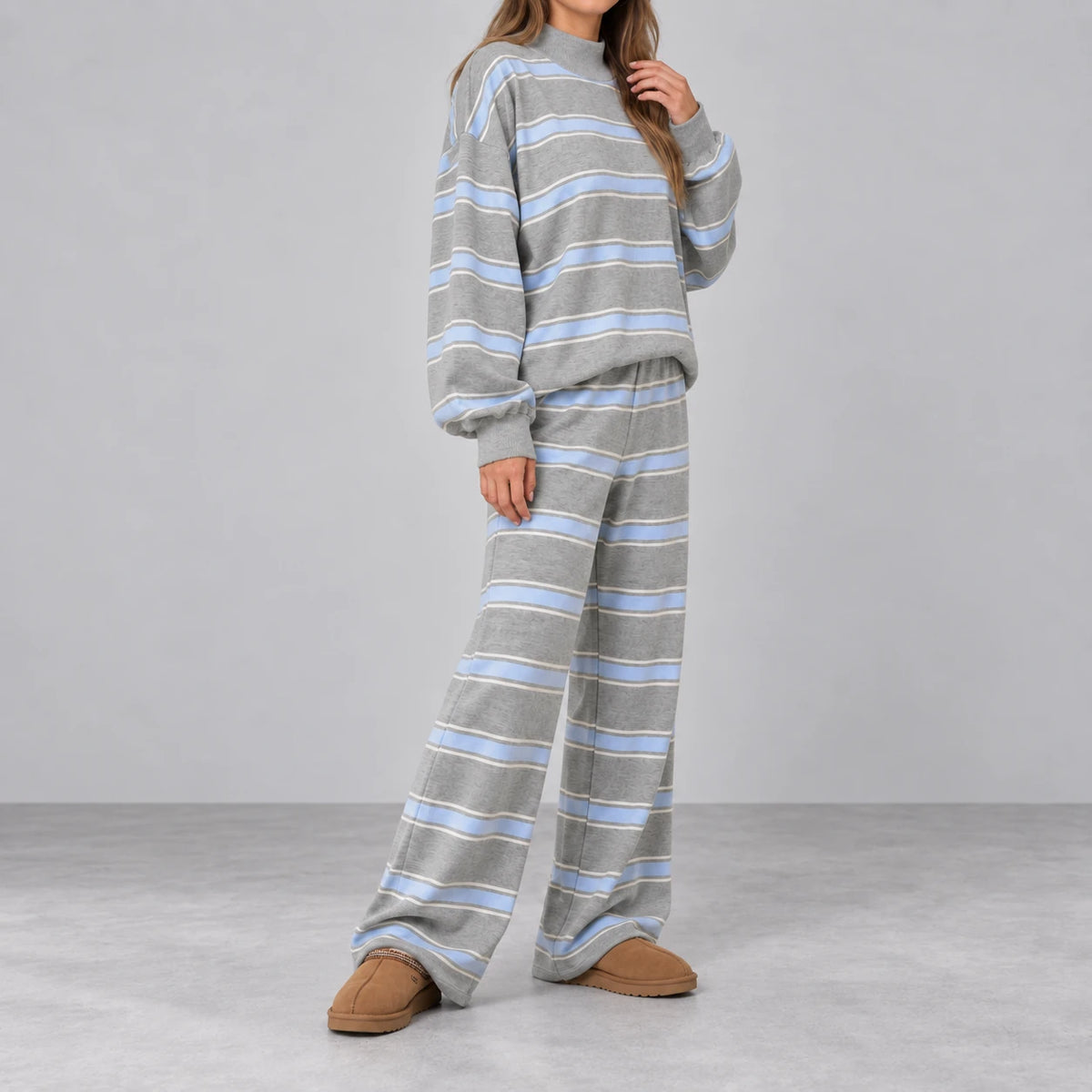 Cove Striped Lounge Set — grey-light-blue, side view