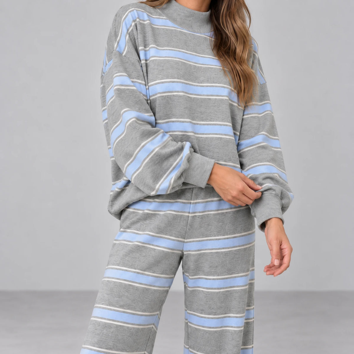 Cove Striped Lounge Set — grey-light-blue, detail view