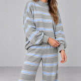 Cove Striped Lounge Set — grey-light-blue, detail view