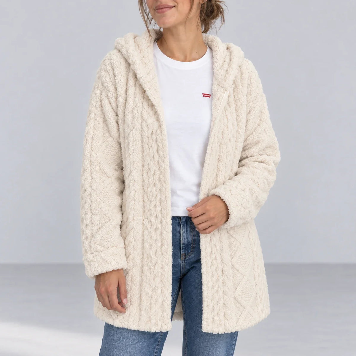 Aspen Sherpa Cardigan — Cream — front