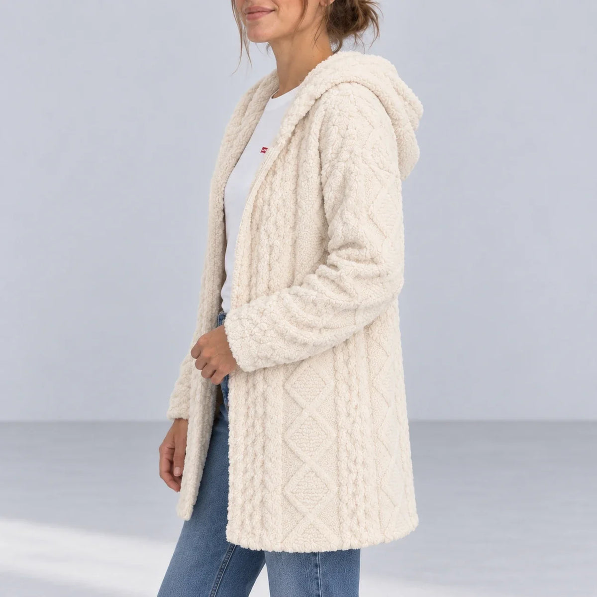 Aspen Sherpa Cardigan — Cream — side