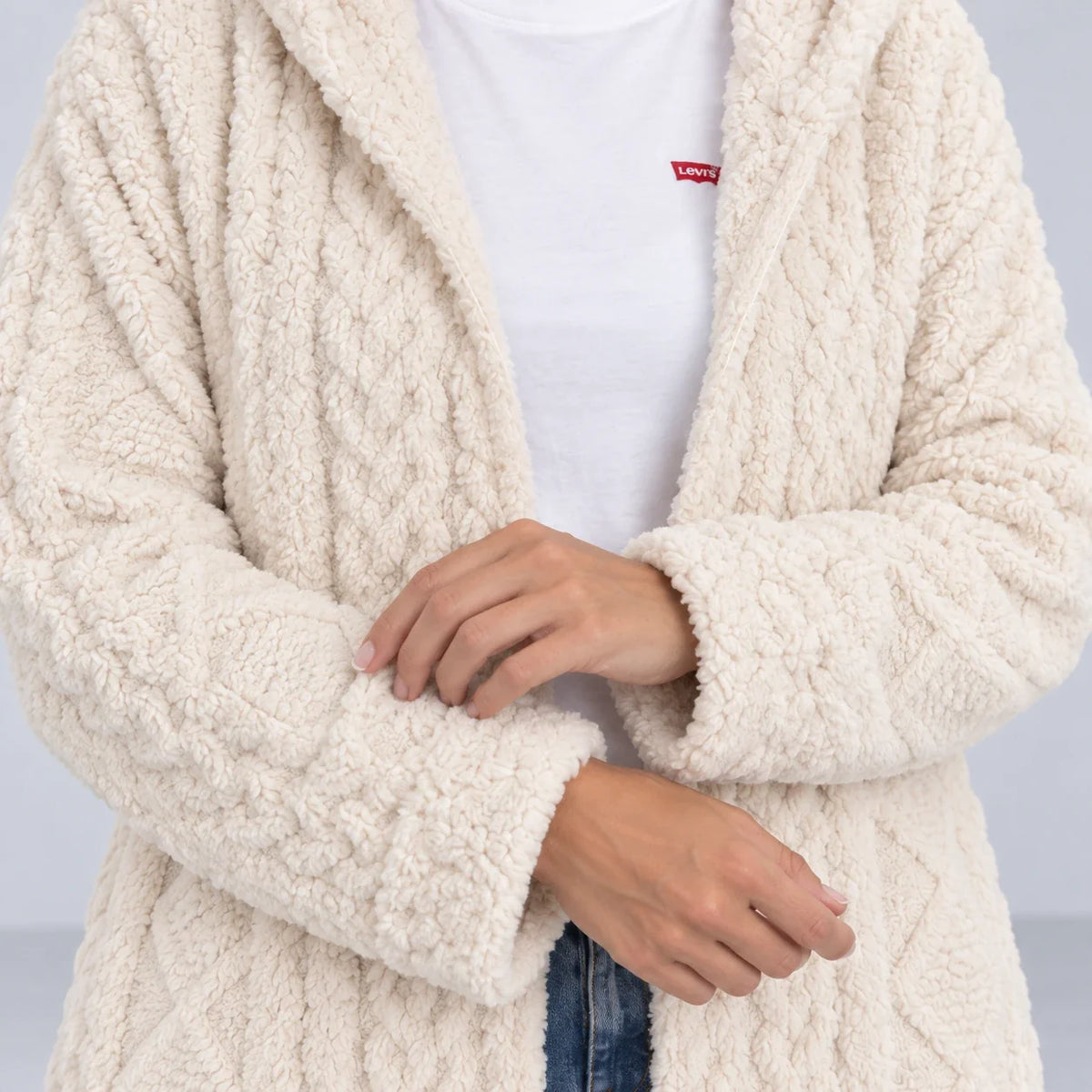 Aspen Sherpa Cardigan — Cream — detail
