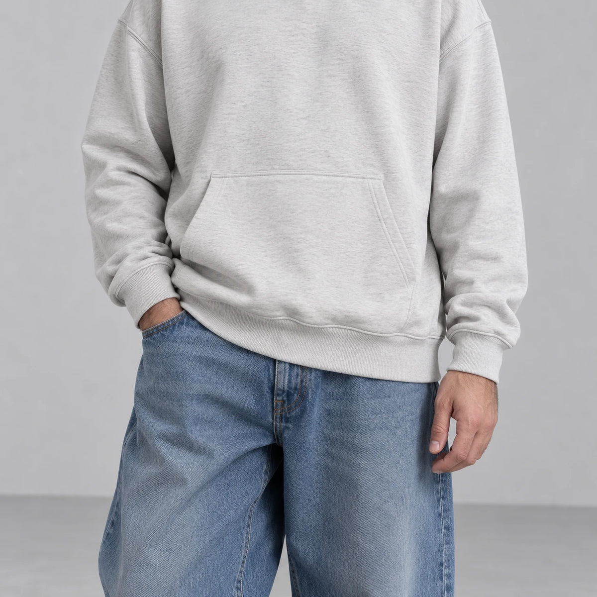 Ridge Fleece Hoodie — detail — Light Gray