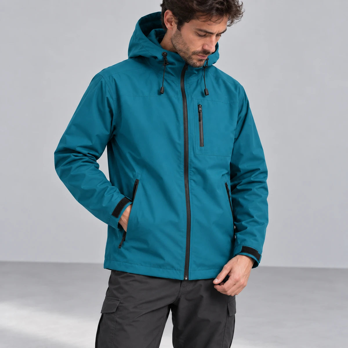 Ridge Shell Jacket Petrol front studio view