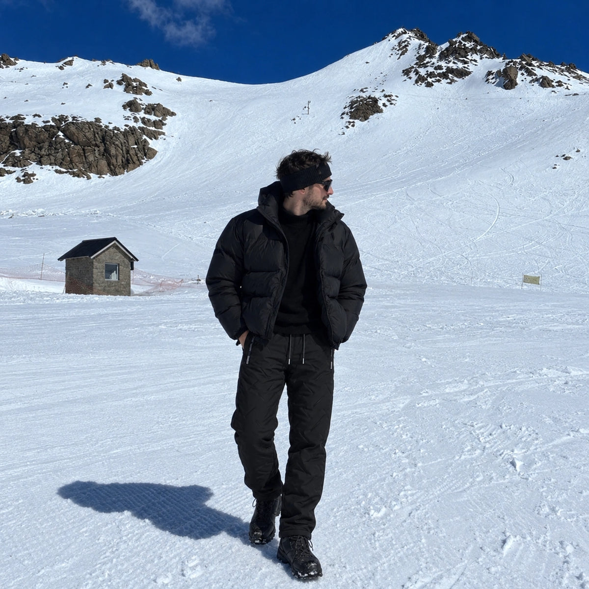 Summit Thermal Pants in black on a snowy alpine slope